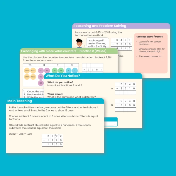 An image of the Subtract Two 4-Digit Numbers - One Exchange Teaching PowerPoint Resource