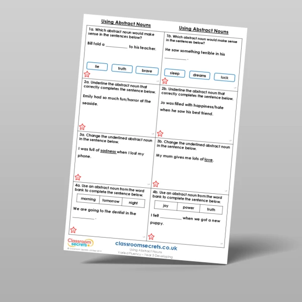 An image of the Using Abstract Nouns Varied Fluency Resource