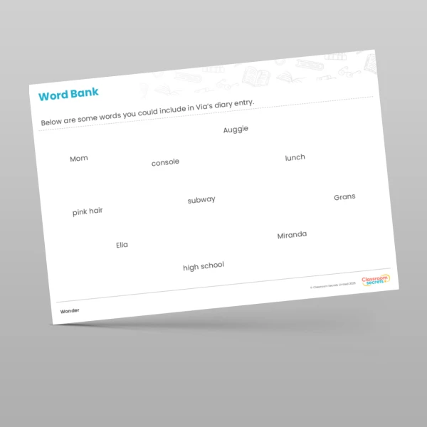 An image of the Wonder Writing Unit Writing Planning and Word Bank Resource