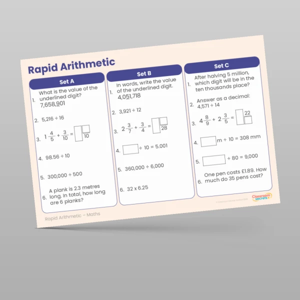 An image of the Summer 2 Week 2 Rapid Arithmetic Resource