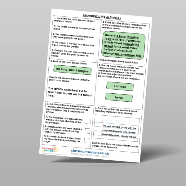 An image of the Recognising Noun Phrases Mixed Activity Resource
