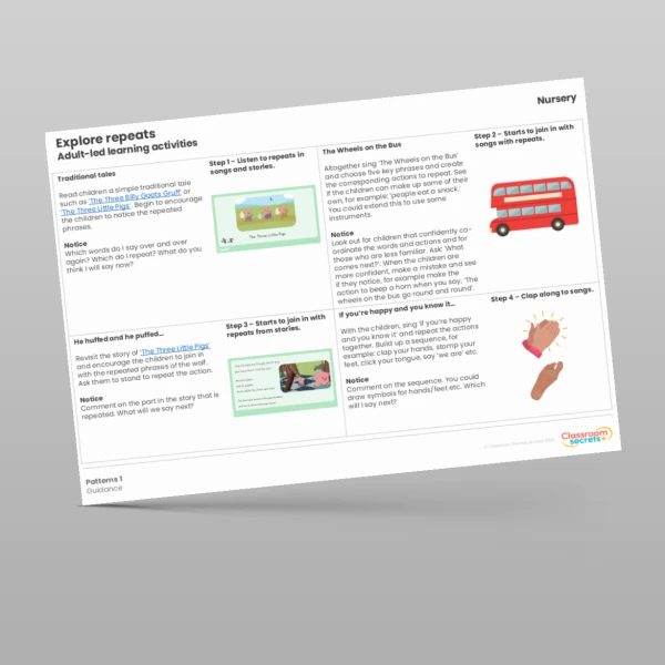 An image of the WR Maths Aligned Planning Nursery Patterns 1 Resource