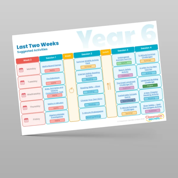 An image of the Free Last Two Weeks of Summer Timetable Resource