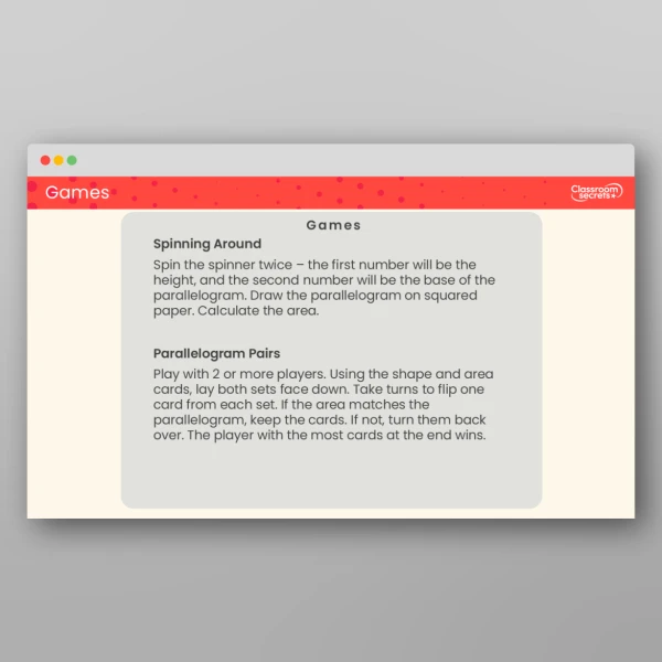 An image of the Area of a Parallelogram Tutor PPT Resource