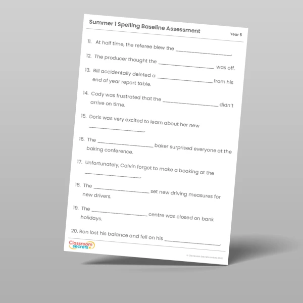 An image of the Summer 1 Baseline Assessment Resource