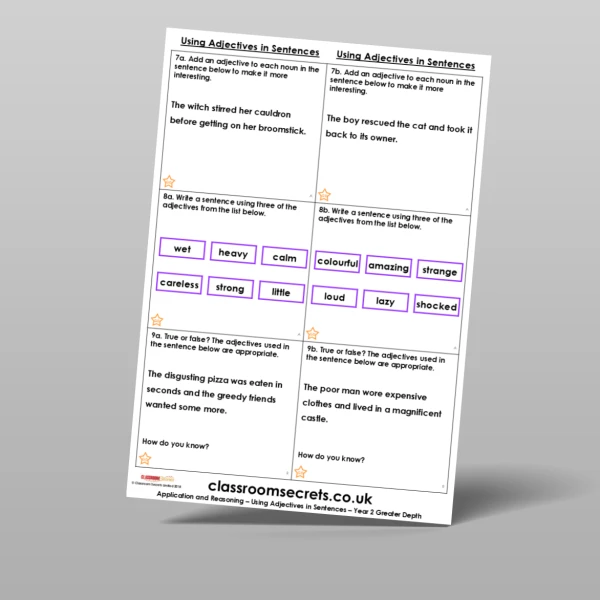 An image of the Using Adjectives in Sentences Application and Reasoning Resource