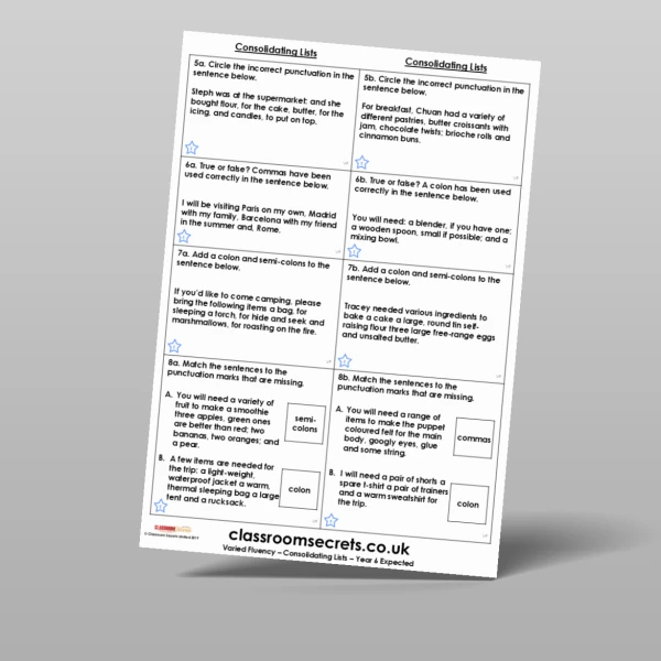 An image of the Consolidating Lists Varied Fluency Resource