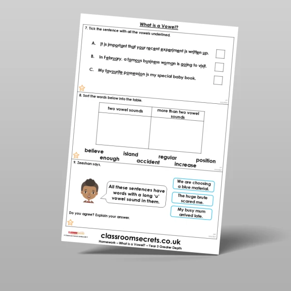 An image of the Free What is a Vowel? Homework Resource