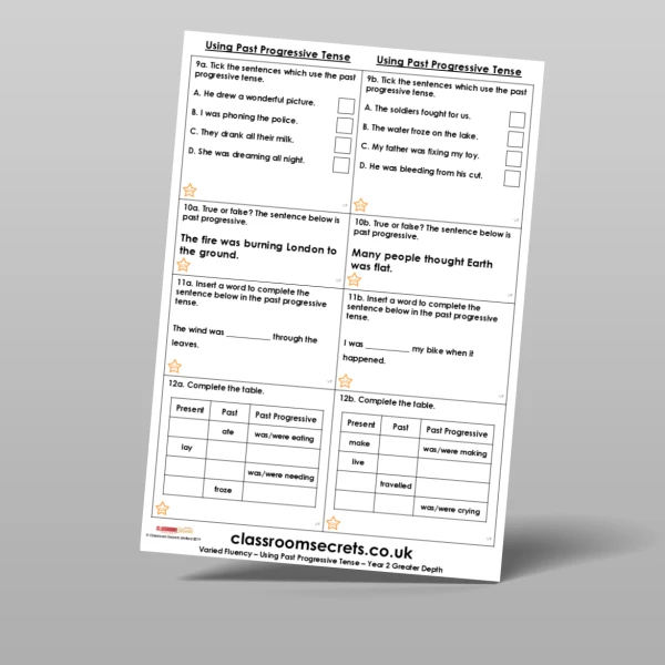 An image of the Using Past Progressive Tense Varied Fluency Resource