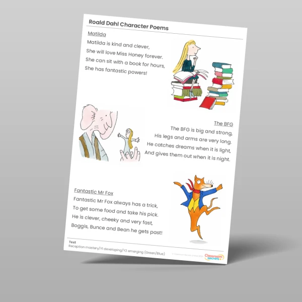An image of the Roald Dahl Character Poems Blue Green Guided Reading Pack Resource