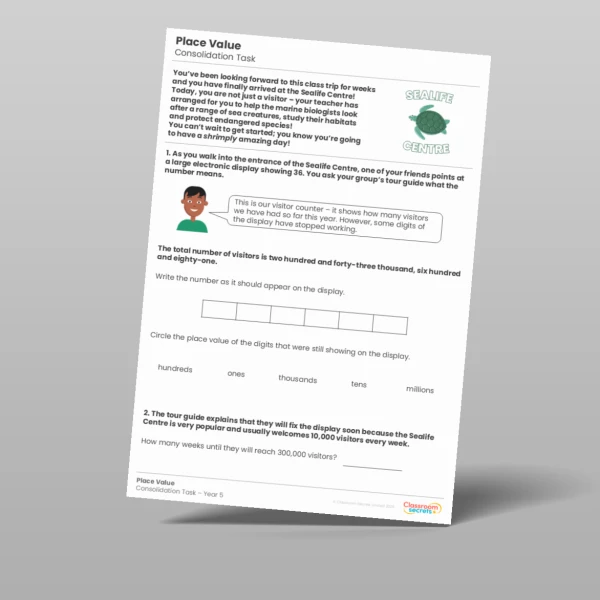 An image of the Place Value Consolidation Task Resource