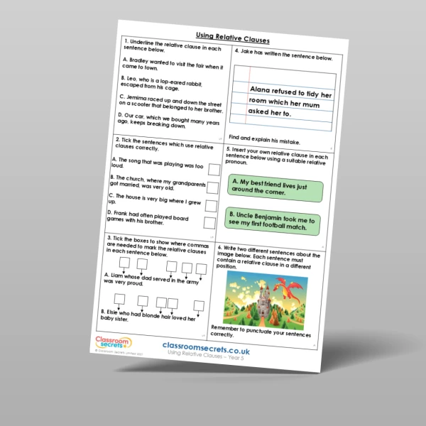 An image of the Using Relative Clauses Mixed Activity Resource