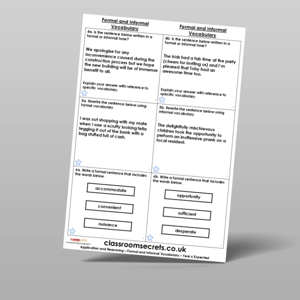 An image of the Formal and Informal Vocabulary Application and Reasoning Resource