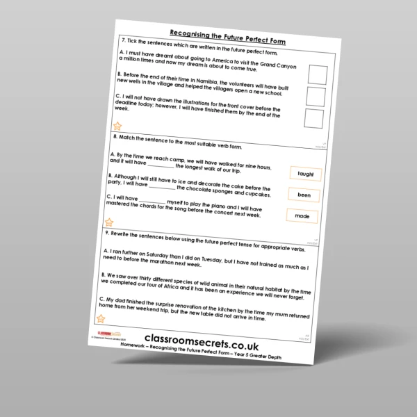 An image of the Recognising the Future Perfect Form Homework Resource