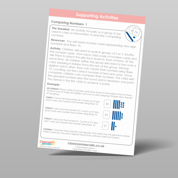 Year 1 Comparing Numbers 1 Supporting Activity Resource | Classroom Secrets