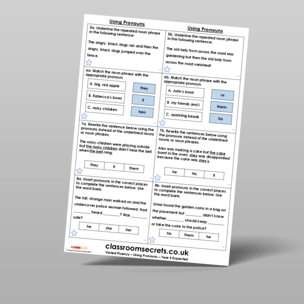 An image of the Using Pronouns Varied Fluency Resource