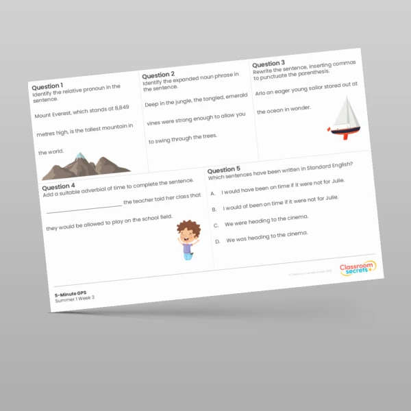 An image of the 5-Minute GPS Summer 1 Week 3 Resource