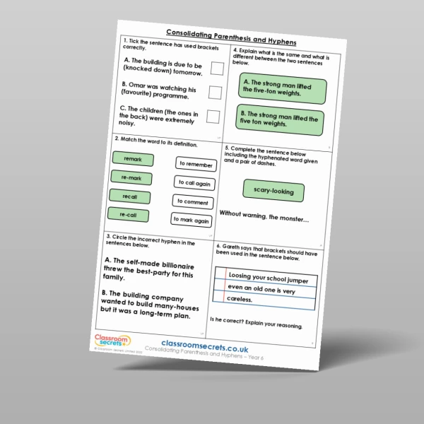 An image of the Consolidating Parenthesis and Hyphens Mixed Activity Resource