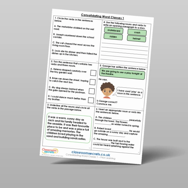 An image of the Consolidating Word Classes 1 Prior Learning Resource
