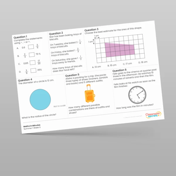 An image of the Summer 1 Week 6 Maths in Minutes Resource