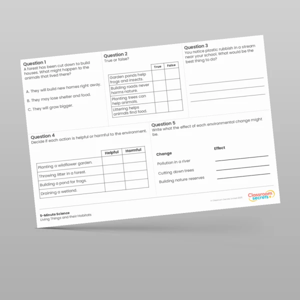 An image of the Living Things and their Habitats 5-Minute Science Resource