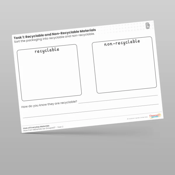 An image of the Lesson 1: Recyclable and Non-Recyclable Materials Worksheet Resource