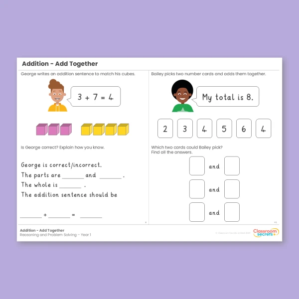 Year 1 Addition Add Together Addition and Subtraction within 10 Reasoning and Problem Solving