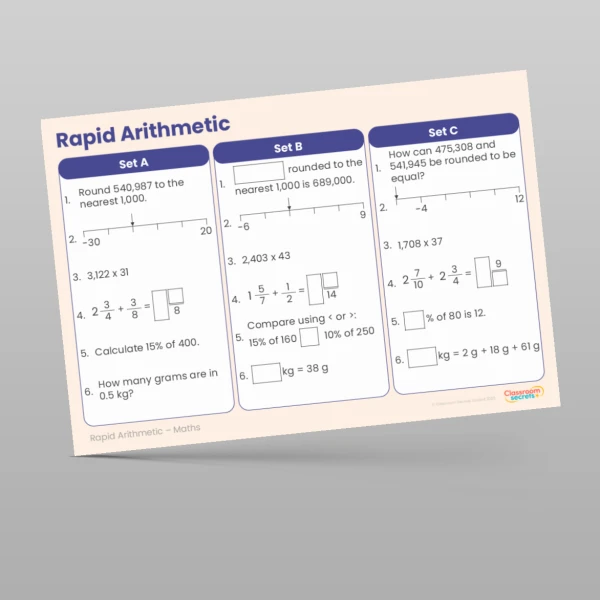 An image of the Summer 2 Week 4 Rapid Arithmetic Resource