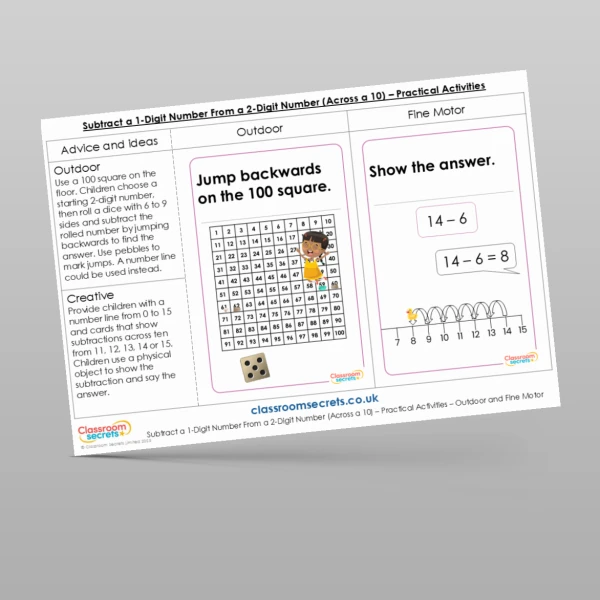 An image of the Subtract a 1-Digit Number From a 2-Digit Number (Across a 10) Practical Activities Resource