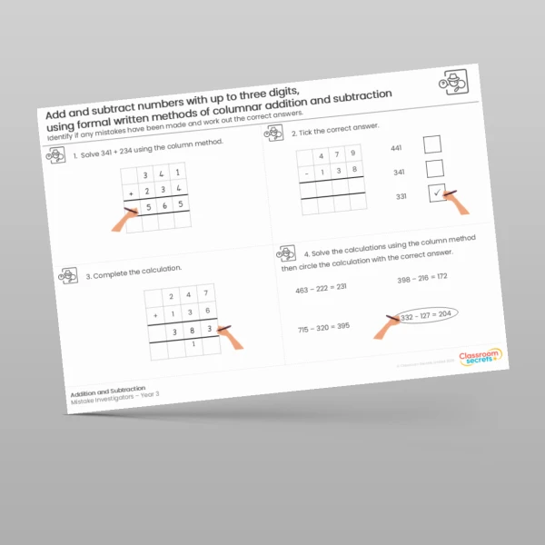 An image of the Addition and Subtraction Mistake Investigators Resource
