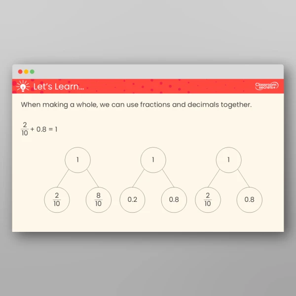 An image of the Make a Whole with Tenths Teaching PPT Resource