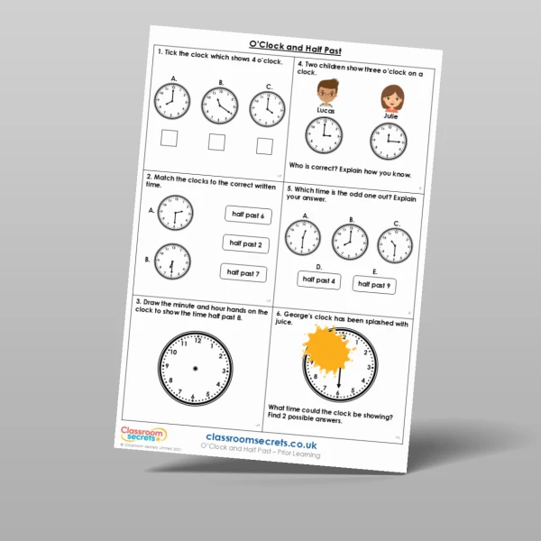 An image of the O'Clock and Half Past Prior Learning Resource