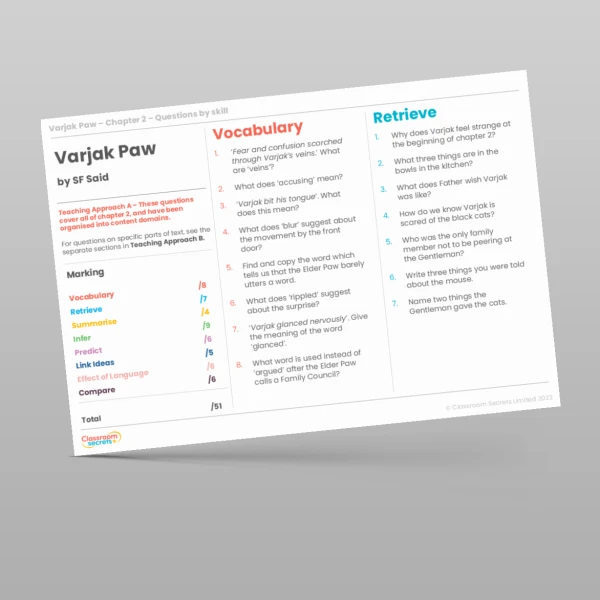 An image of the Reading Skills - Varjak Paw - Chapter 2 Resource