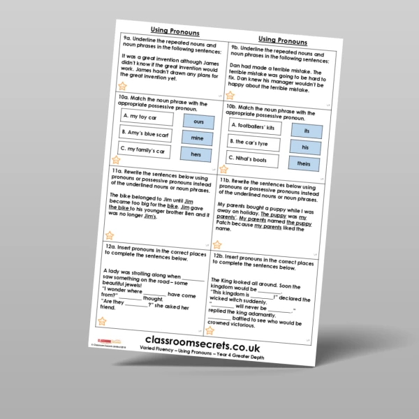 An image of the Using Pronouns Varied Fluency Resource