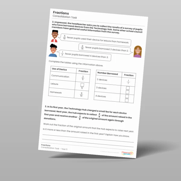 An image of the Fractions Consolidation Task Resource