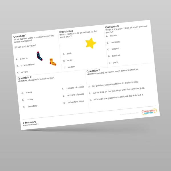 An image of the Free 5-Minute GPS Autumn 1 Week 1 Resource