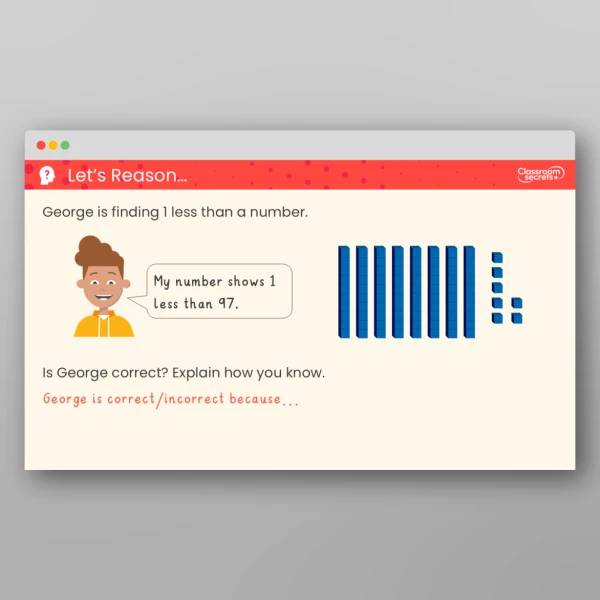An image of the 1 More, 1 Less within 100 Teaching PPT Resource