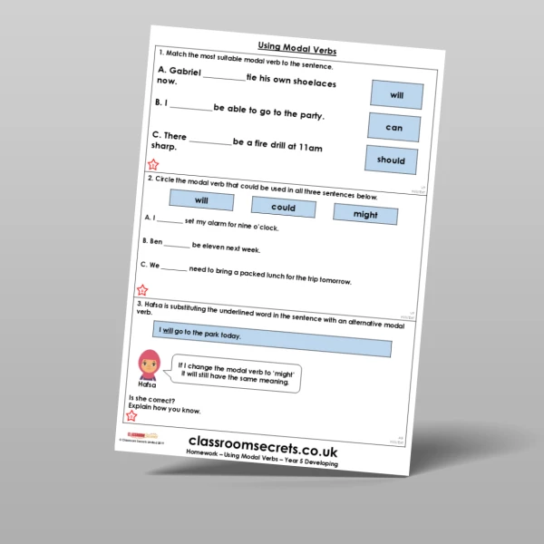 An image of the Using Modal Verbs Homework Resource