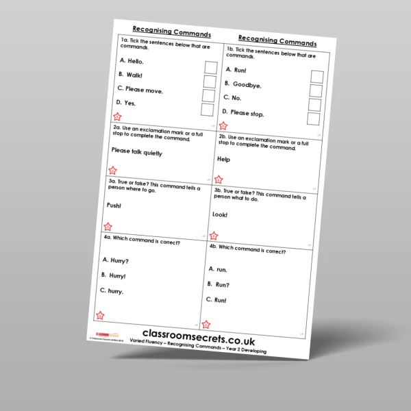 An image of the Recognising Commands Varied Fluency Resource