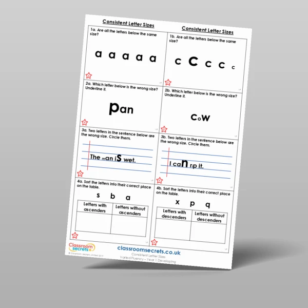 An image of the Consistent Letter Sizes Varied Fluency Resource