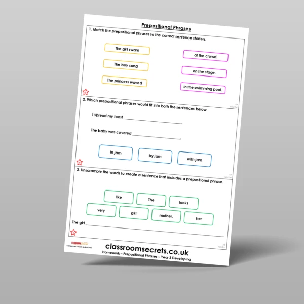 An image of the Prepositional Phrases Homework Resource