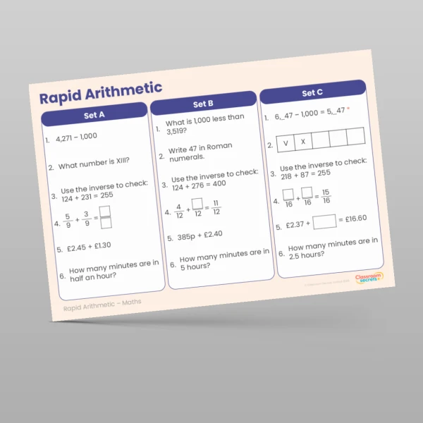 An image of the Summer 2 Week 5 Rapid Arithmetic Resource
