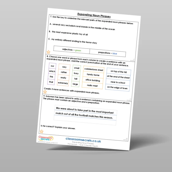 An image of the Expanding Noun Phrases Homework Resource