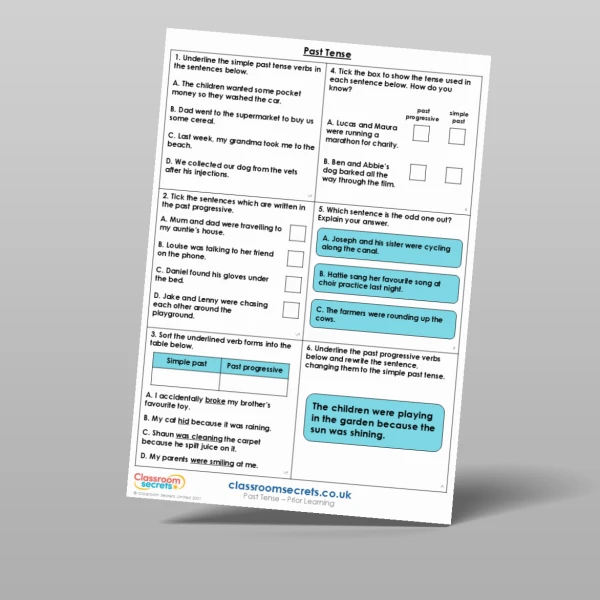 An image of the Past Tense Prior Learning Resource