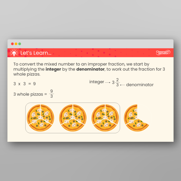 Year 4 Convert Mixed Numbers To Improper Fractions Teaching Ppt ...