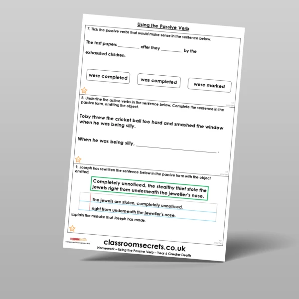 An image of the Using the Passive Verb Homework Resource