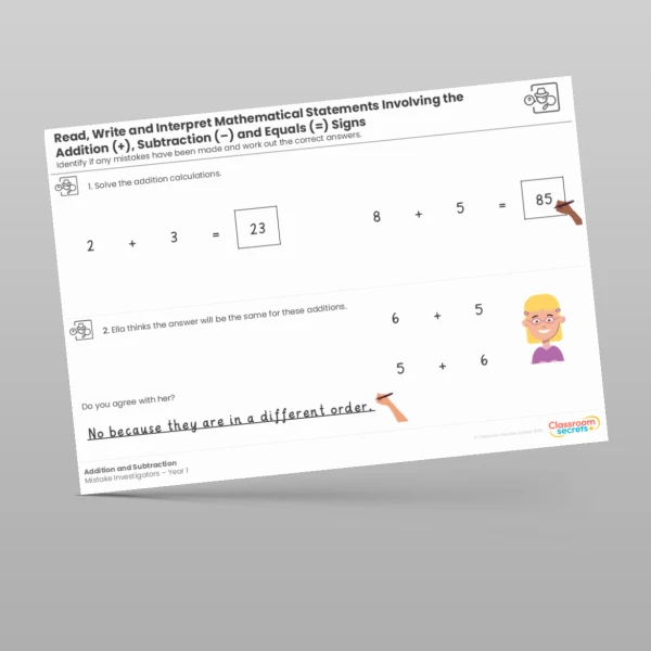 An image of the Addition and Subtraction Mistake Investigators Resource