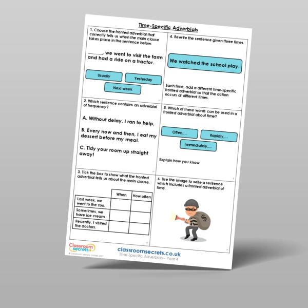 An image of the Time-Specific Adverbials Mixed Activity Resource
