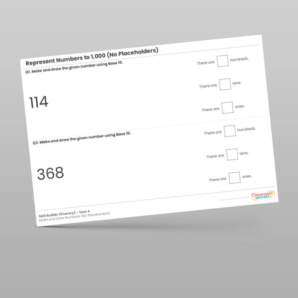 An image of the Represent Numbers to 1,000 Make and Draw Numbers (No Placeholders) Skill Builder Resource