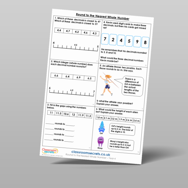Year 4 Round To The Nearest Whole Number Mixed Activity Resource ...